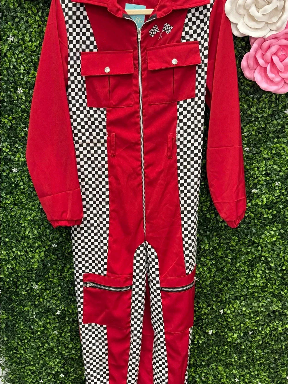 Red Checkerboard Racing Jumpsuit